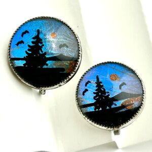 Vintage sterling silver Morpho butterfly wing screw back earrings.